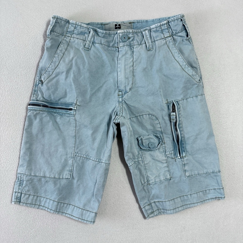 JetLag Cargo Shorts Mens 30 Y2K Surf Skater Utility Pockets 11" Inseam 90s Blue‎